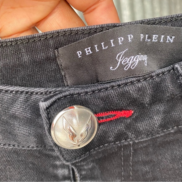 Philipp Plein Black Angel Wing Embroidered Jeggings Size 26 - Picture 2 of 7